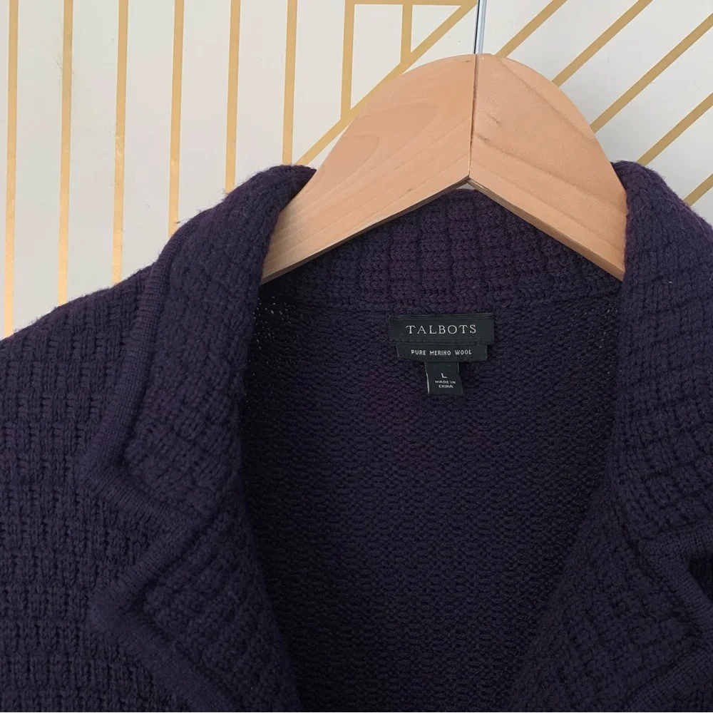 Talbots 100% Merino Wool Tight knit cardigan button front button sleeve jacket L - Picture 4 of 9